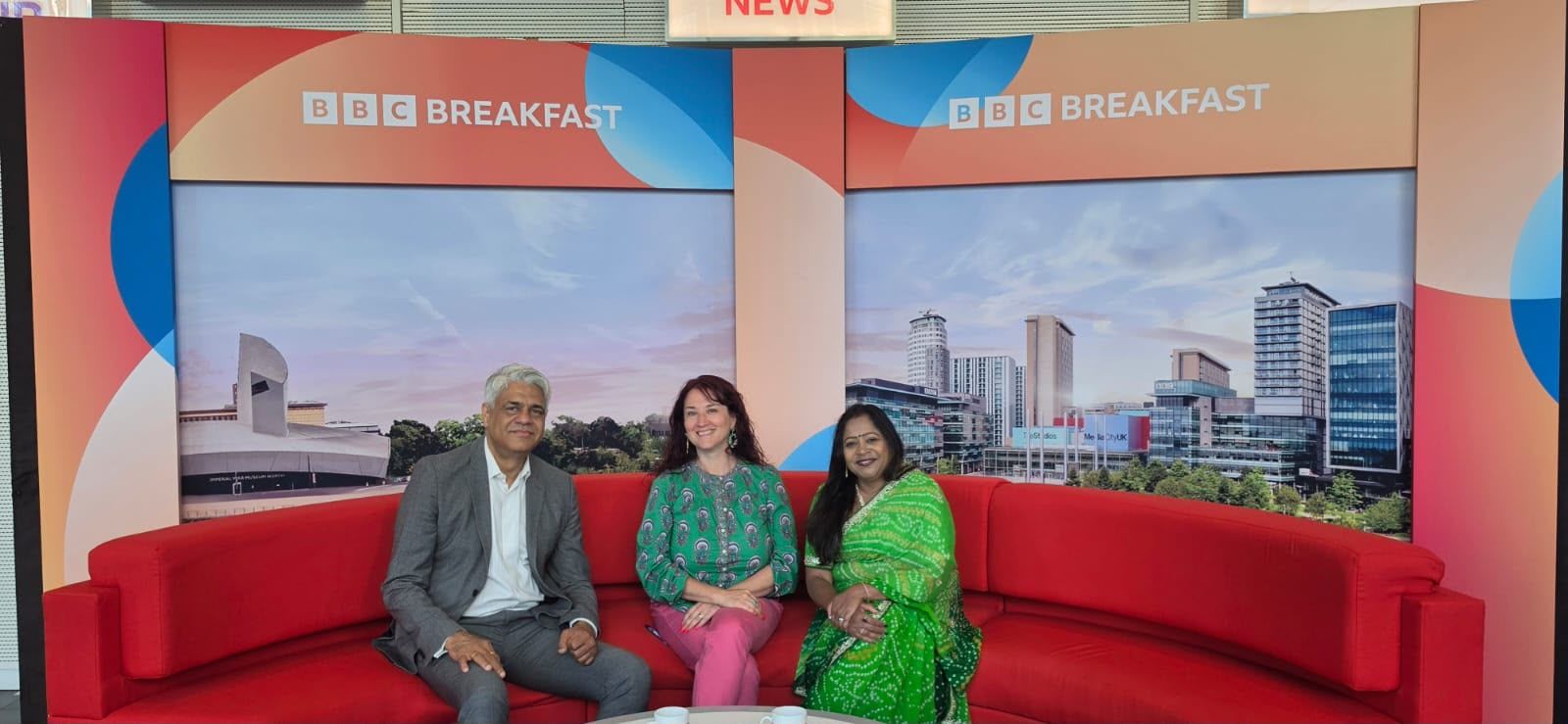 Bhavana Ghosh with fellow guests on the BBC Breakfast set at MediaCityUK