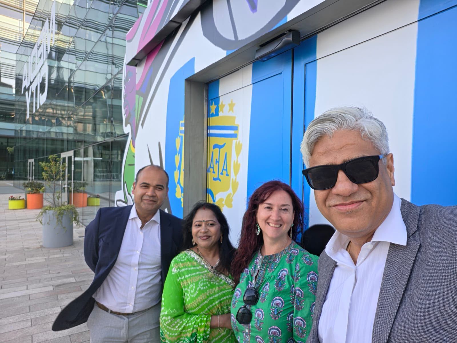 Bhavana Ghosh with fellow panellists outside the BBC at MediaCityUK, Salford