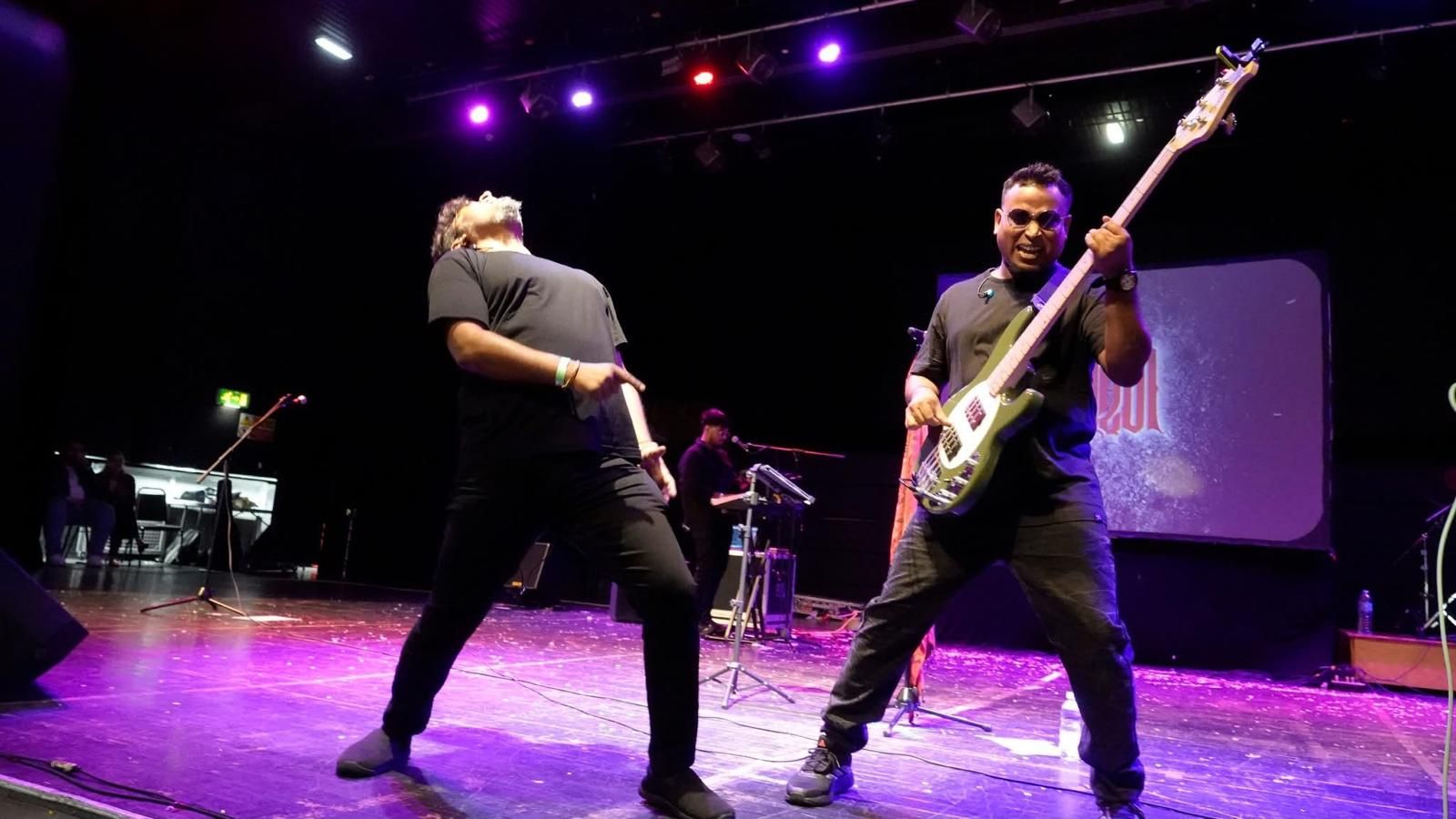 Rock band Prithibi performing live at the Manchester Boishakh Festival 2026